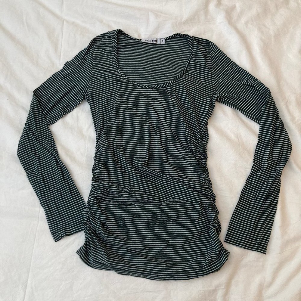 Saint Grace | Dk Green Striped Long Sleeve T-shirt